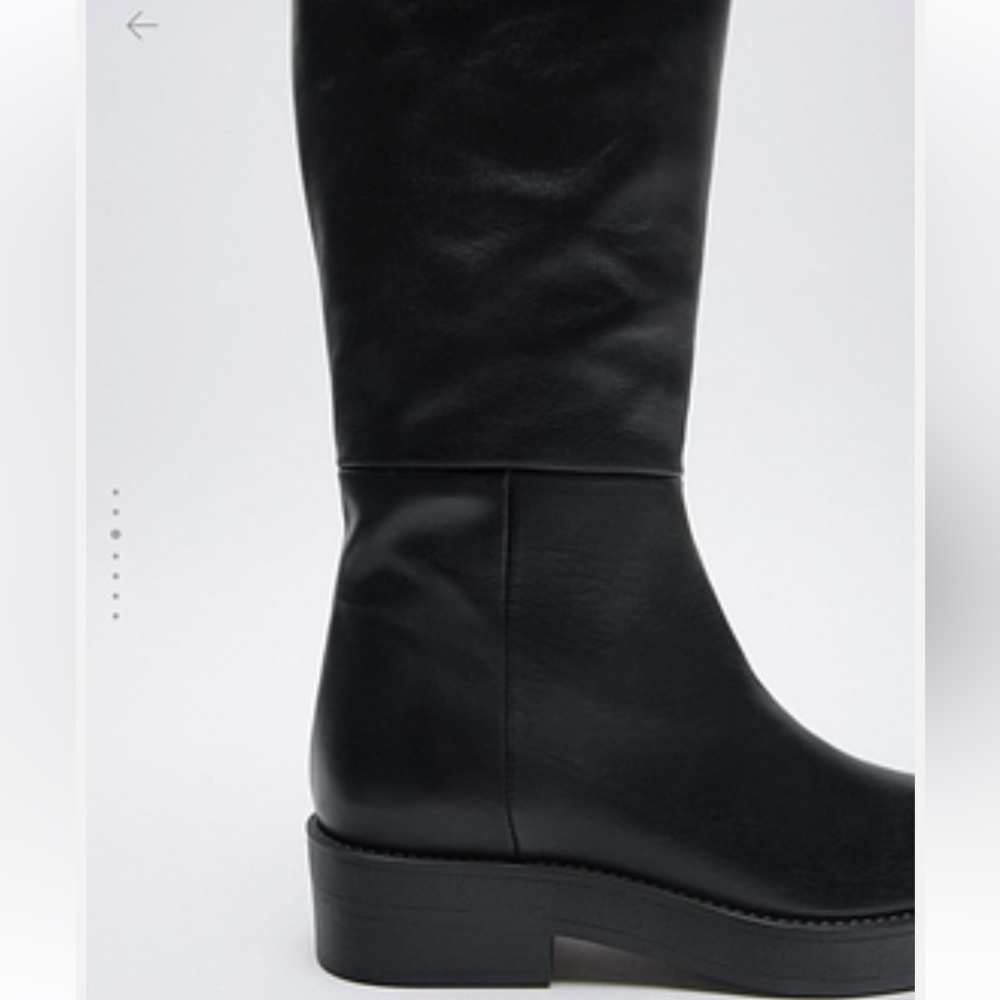 NEW ZARA AIRFIT LOW HEELED LEATHER BLACK BOOTS SZ 8 - Picture 5 of 7
